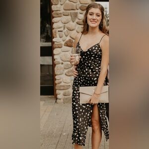 Petal & Pup Black and White Midi Dress with Slit